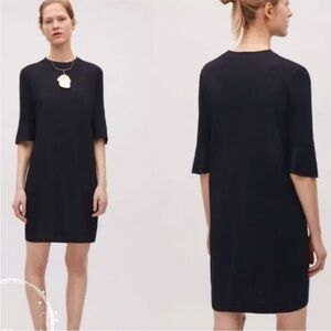 Cos Flared Sleeve Knitted Minimalist Preppy Dark Navy Blue Mini Dress Large